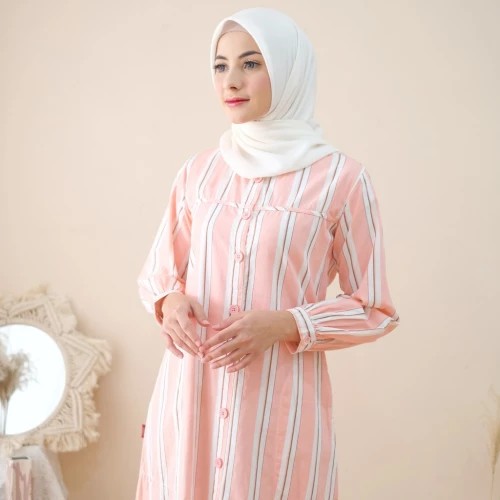 RILLEY - Baju Gamis Katun Dress Pink Biru Wanita Muslim Muslimah Busui