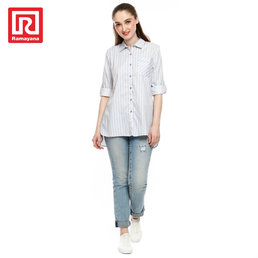 Ramayana - JJ Jeans Kemeja Salur Trenlin 71453-R Biru 2