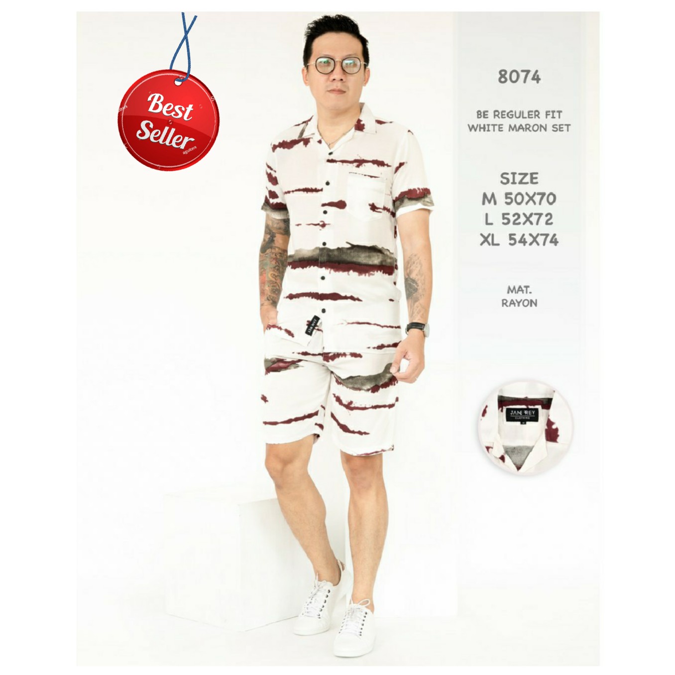 Reguler Fit Set Motif M-XL Kemeja Tye Dye Set - BE WHITE MAROON