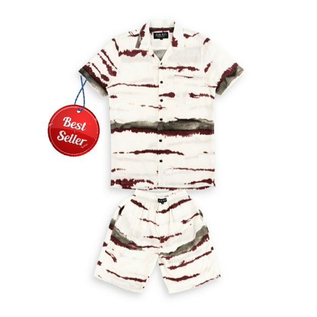 Reguler Fit Set Motif M-XL Kemeja Tye Dye Set - BE WHITE MAROON 2