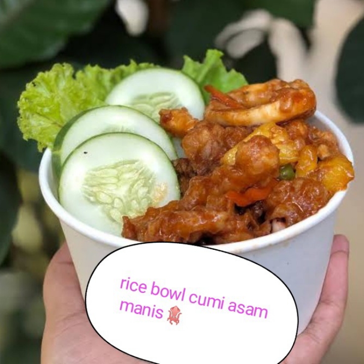 Makanan Rice Bowl Cumi Asam Manis