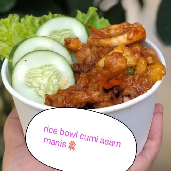 Makanan Rice Bowl Cumi asam Manis