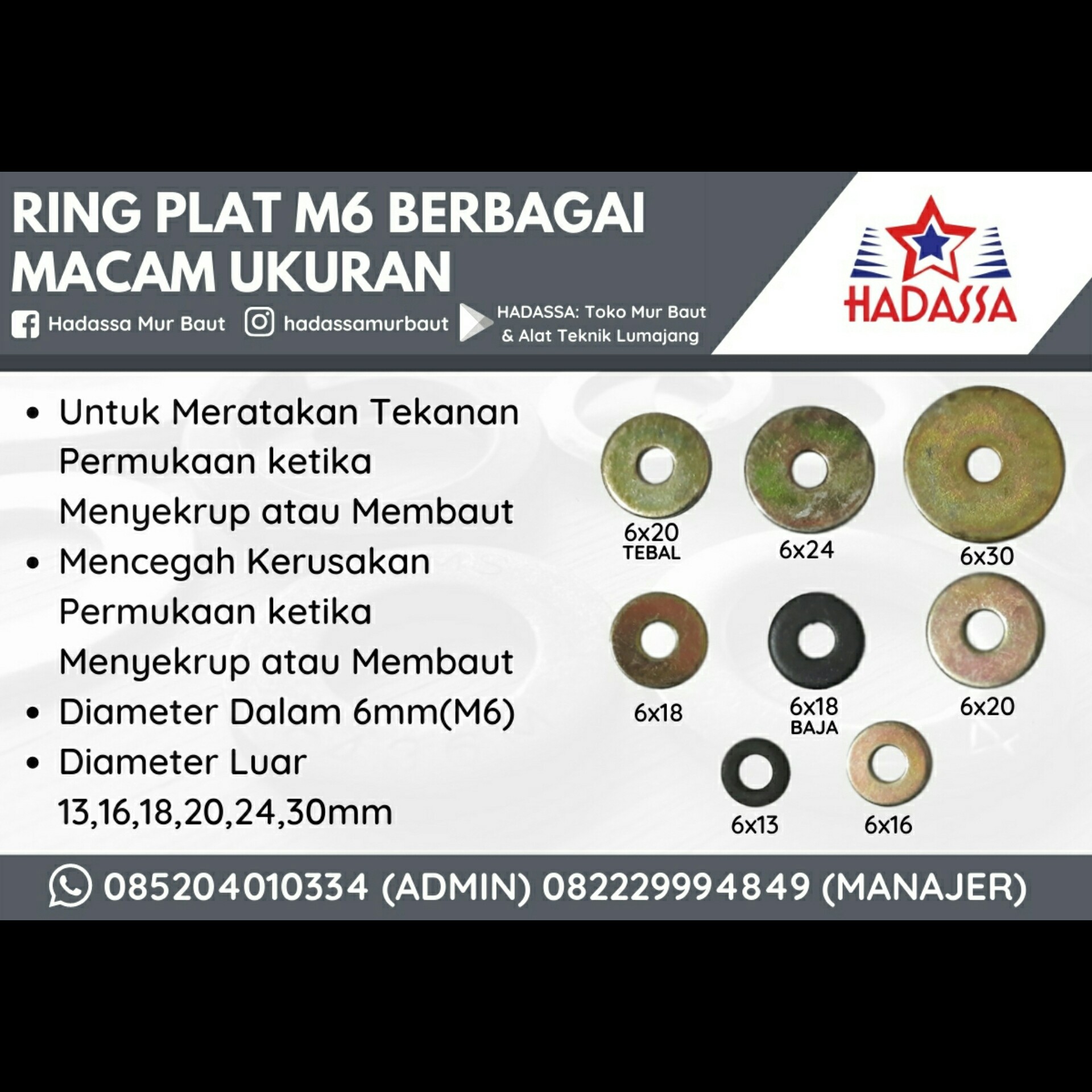 Ring Plat M6 Berbagai Macam Ukuran