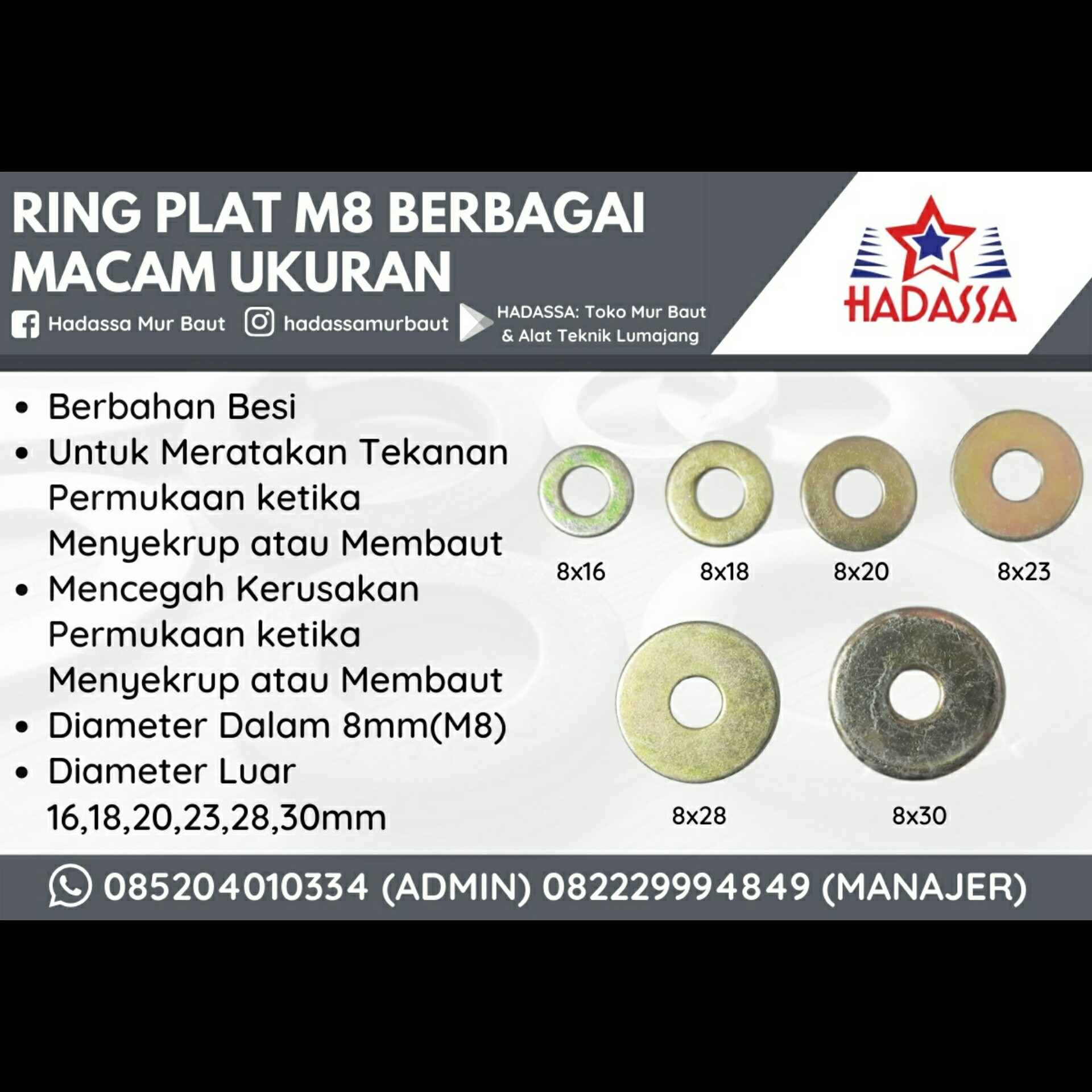 Ring Plat M8 Berbagai Macam Ukuran