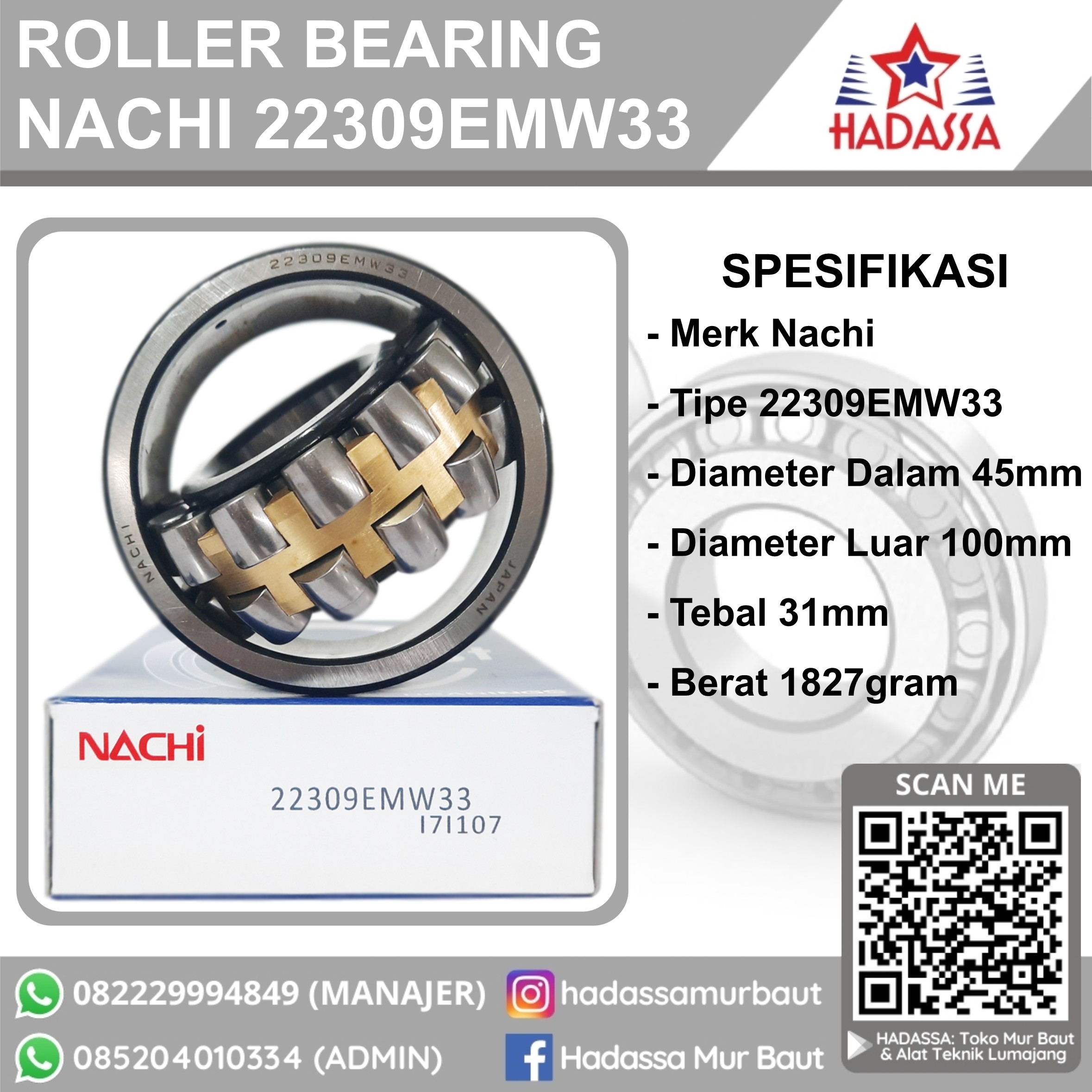 Roller Bearing Nachi 22309EMW33