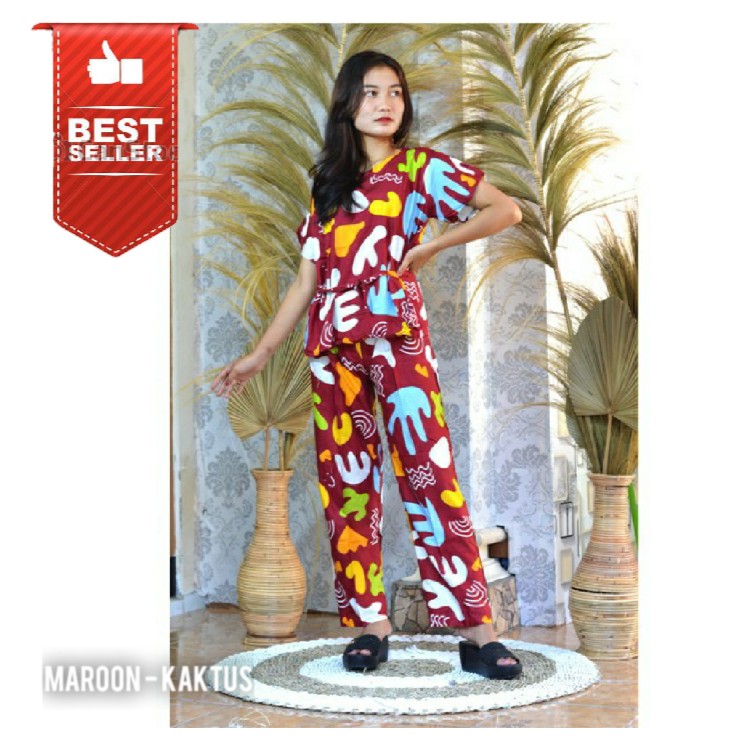 SETELAN PANJANG BALI MOTIF KAKTUSDASTER BALIBABYDOLL BALI 2