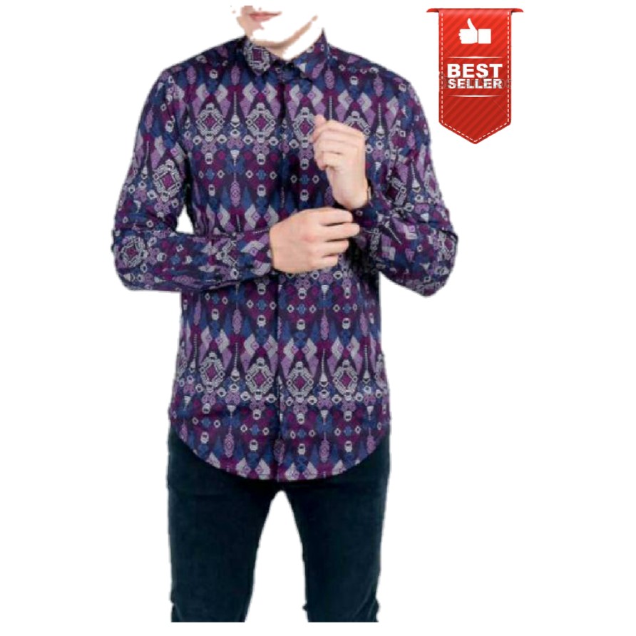 SLIMFIT LONG BATIK SONGKET PURPLE COTTONN STRETCH - 6500 2