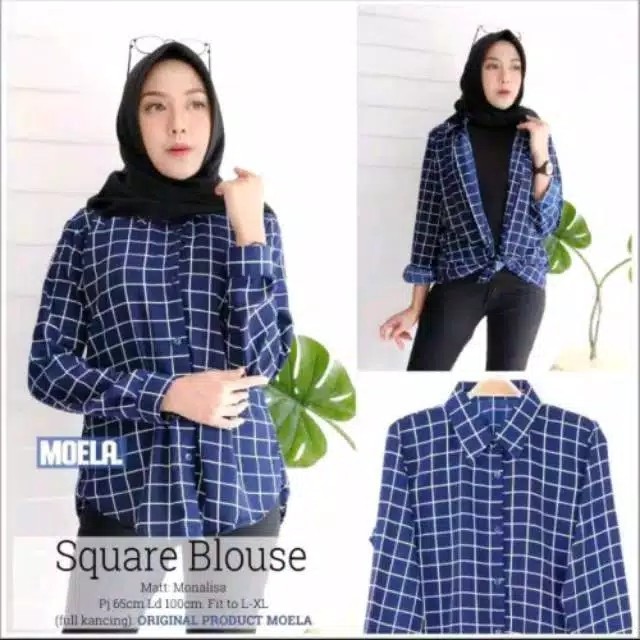 SQUARE BLOUSE  BLOSE KOTAK KOTAK  KEMEJA KOTAK  GRIDA TOP