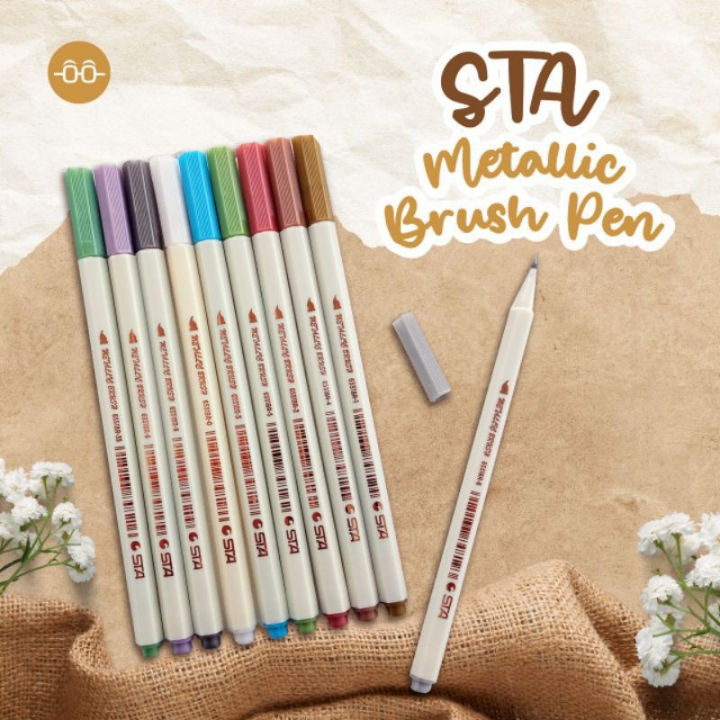 STA Brush Pen Metallic Untuk Kertas Hitam