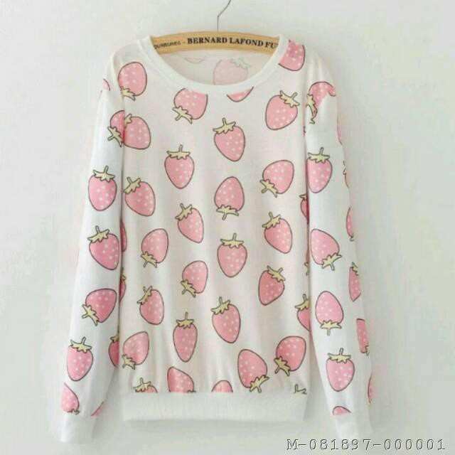 SWEATER WANITA MOTIF STROBERI BABYTERRY