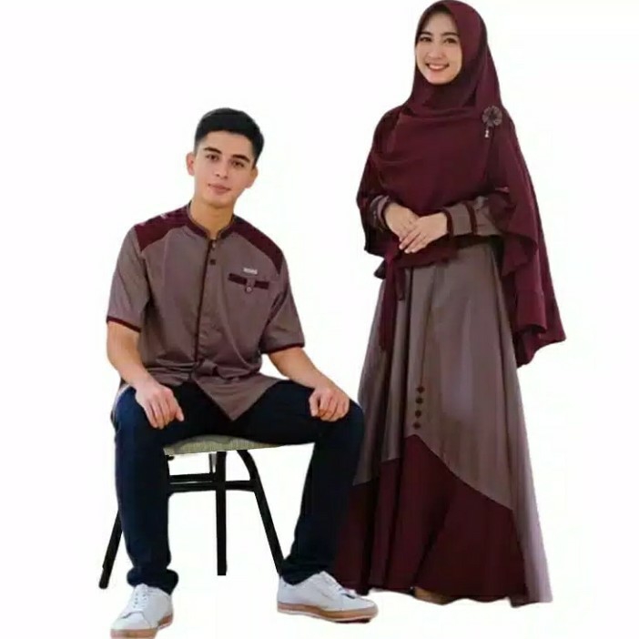 Samawa Couple Syari Set  Gamis Pasangan Syari  Setelan hijab 2