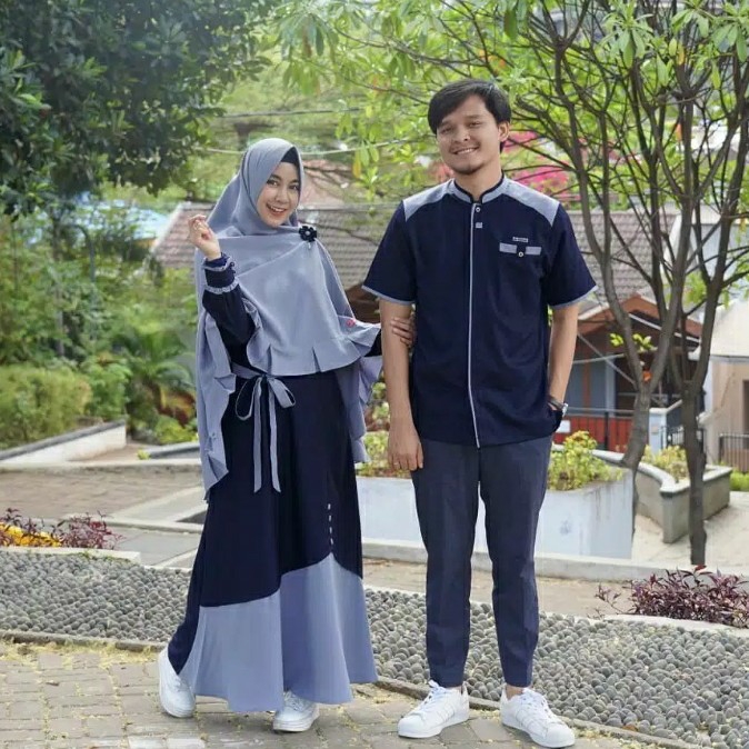 Samawa Couple Syari Set  Gamis Pasangan Syari  Setelan hijab 3