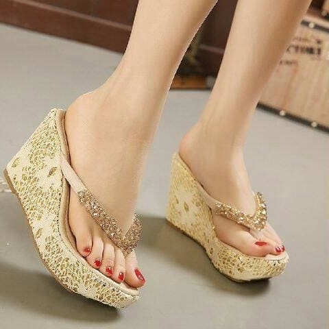 Sandal Wedges Emony Brukat Cream