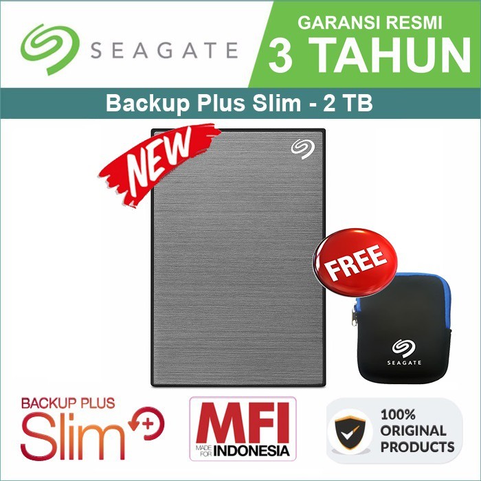 Seagate Backup Plus 2TB Terabyte Free Pouch HD Eksternal 2