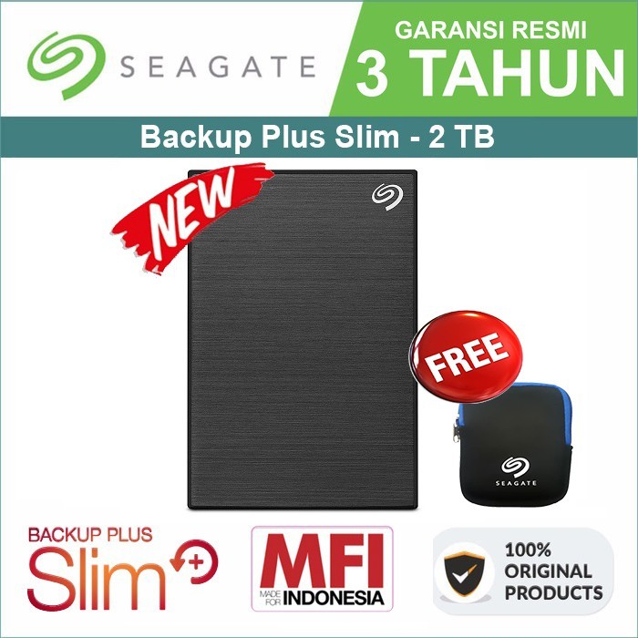 Seagate Backup Plus 2TB Terabyte Free Pouch HD Eksternal 3