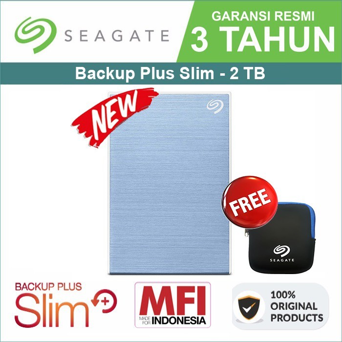 Seagate Backup Plus 2TB Terabyte Free Pouch HD Eksternal 5