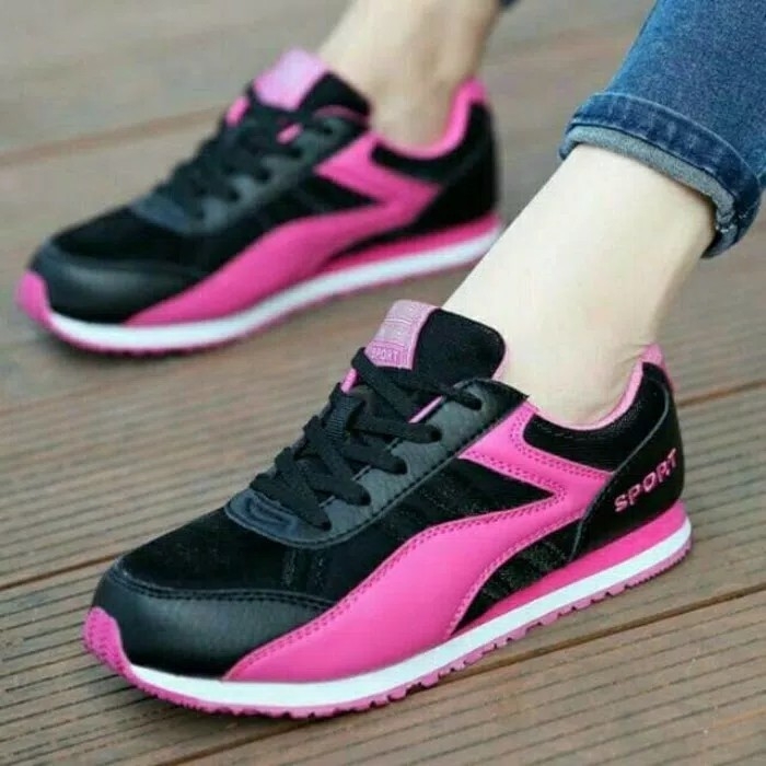 Sepatu Sneakers Sport Hitam Pink