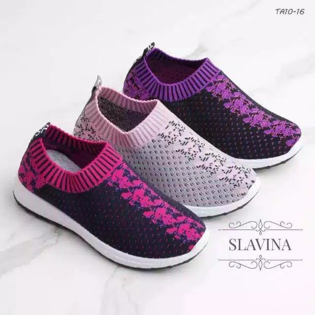 Sepatu slavina Slip on Wanita Motif Bunga