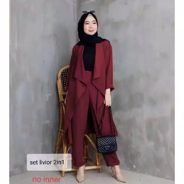 Set Livior 2in1  Stelan Baju Muslim Remaja  Alivia l Livia Outer  C 3