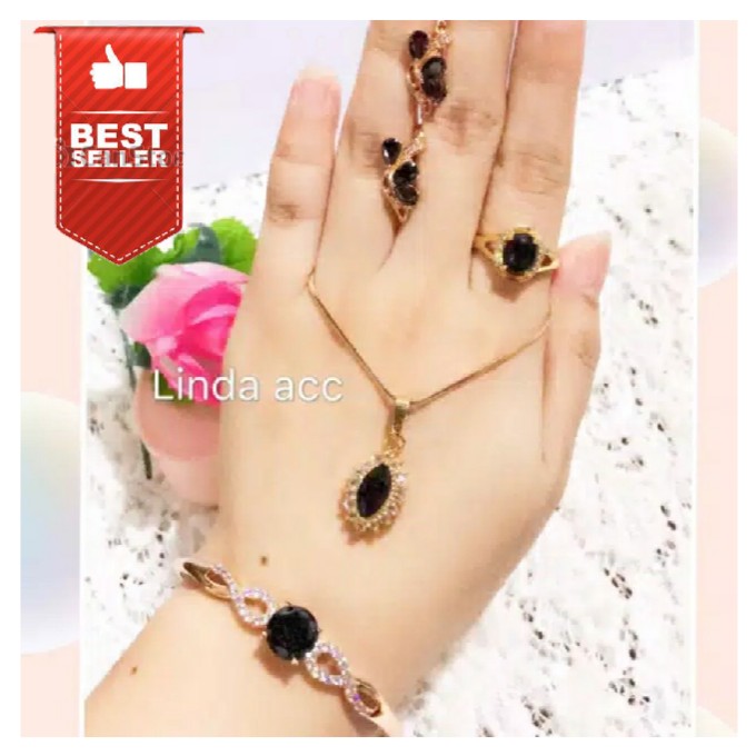 Set xuping giok hitam 24 karat motif wajik - Taersedia Beli Satuan