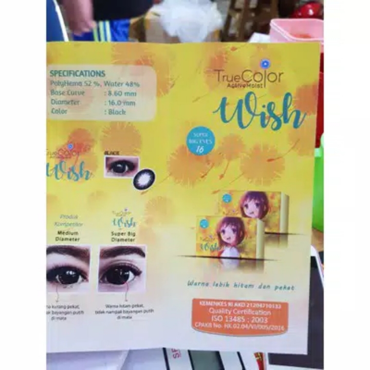 Softlens Wish Black Plano Super Big Eyes 16mm BPOM Kemenkes RI like N8