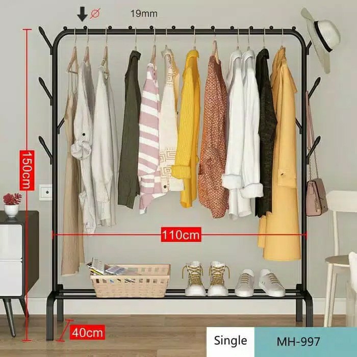 Stand Hanger Singel Portable Rak Besi Gantungan Baju Topi Singel 2