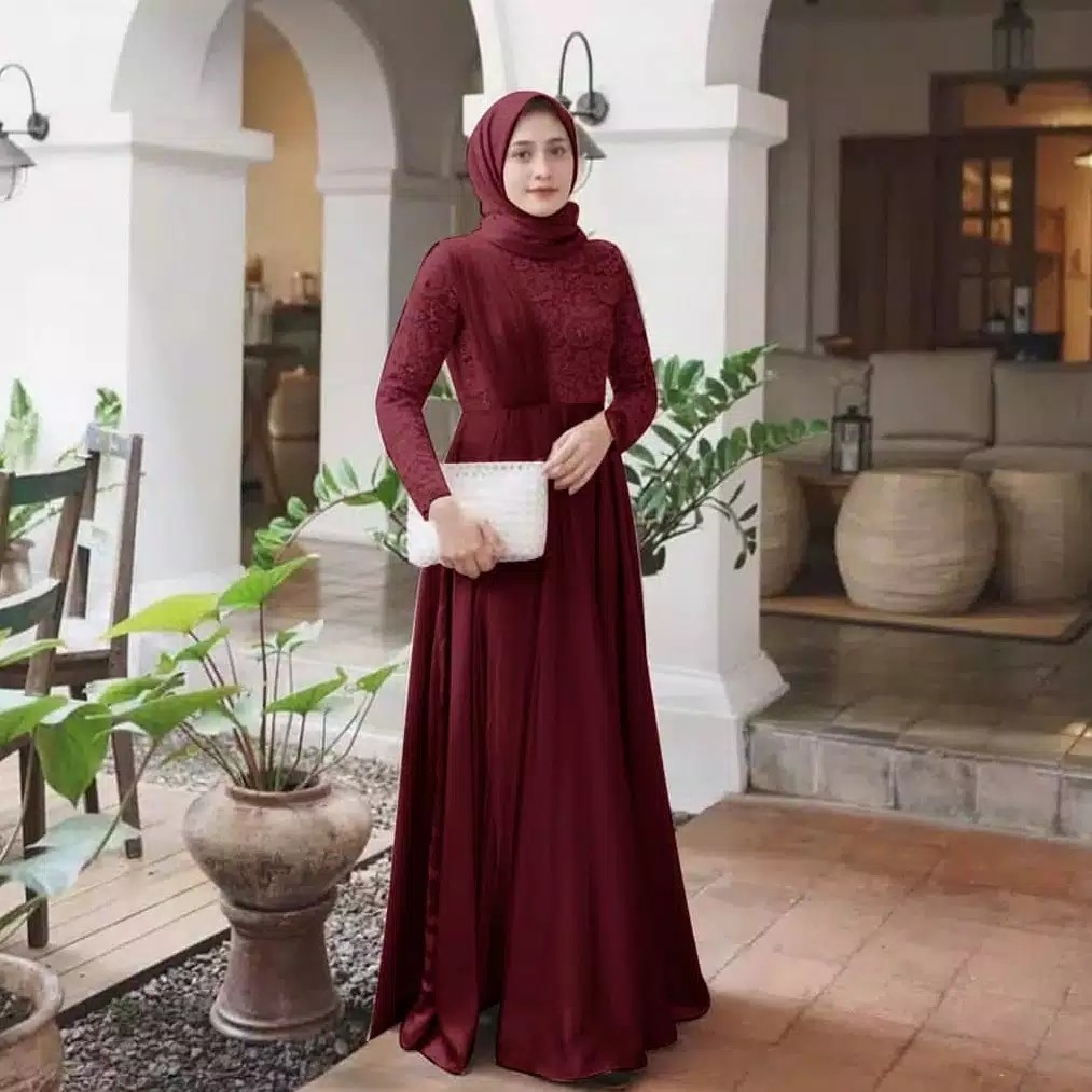 Stevia Dress  Outfit Kondangan  Gamis Brokat Moscrepe Premium