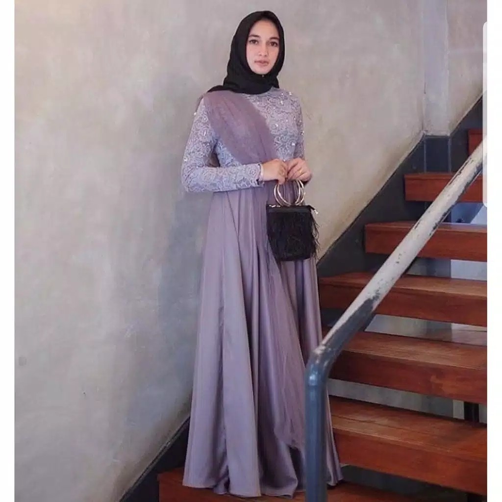 Stevia Dress  Outfit Kondangan  Gamis Brokat Moscrepe Premium 5