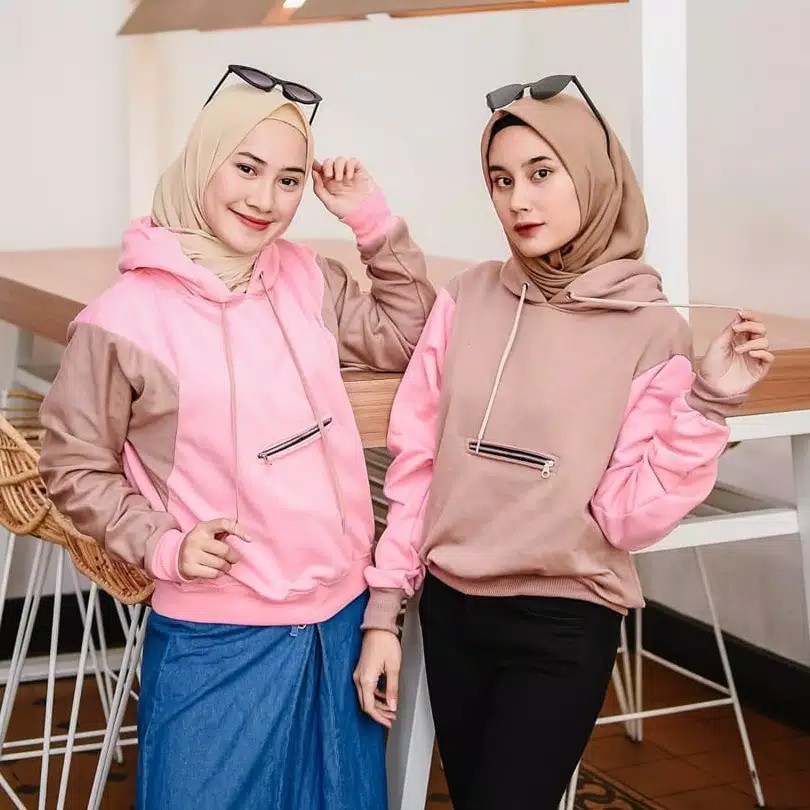 Sweater Wanita Alya Zipper Hooide Sweater Fleece