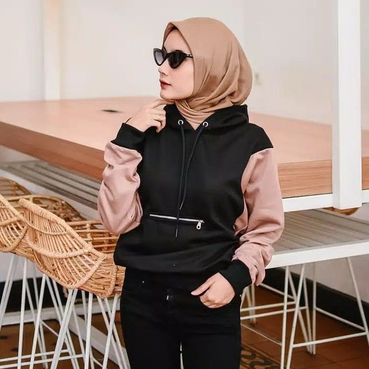 Sweater Wanita Alya Zipper Hooide Sweater Fleece 5