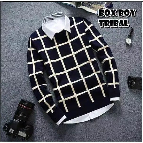 Sweater pria Rajut Square Black