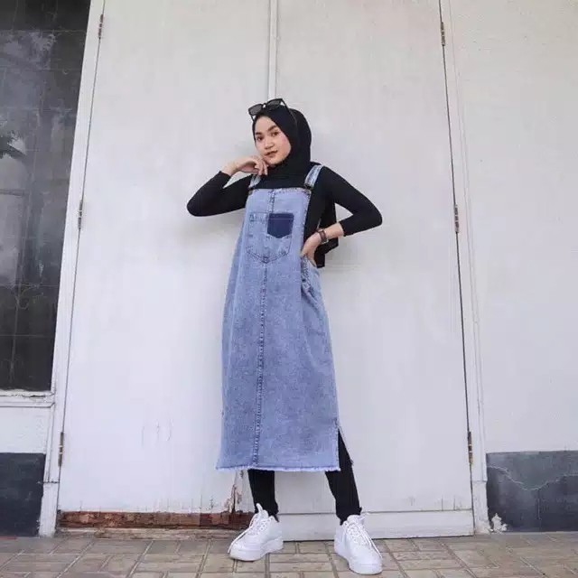 TATA OVERAL JEANS MIDI WANITA