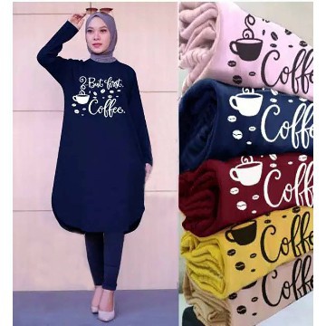 TUNIK BUT FIRST COFFE  TUNIK MUSLIM TUNIK BORDIR