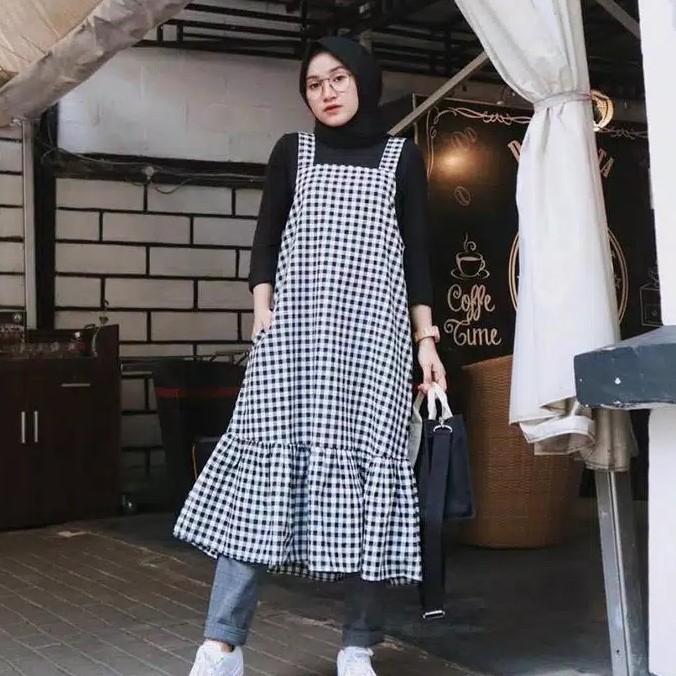 TUNIK TARTAN  OVERALL MIDI KOTAK SQUARE