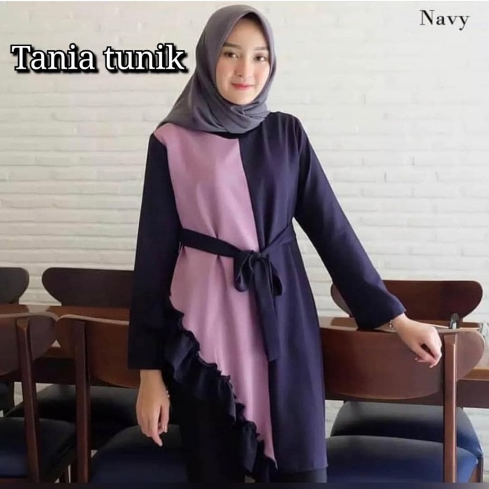 TUNIK TOP TANIA HN Bahan twistcone tebel tidak terawang ld 100cm panj