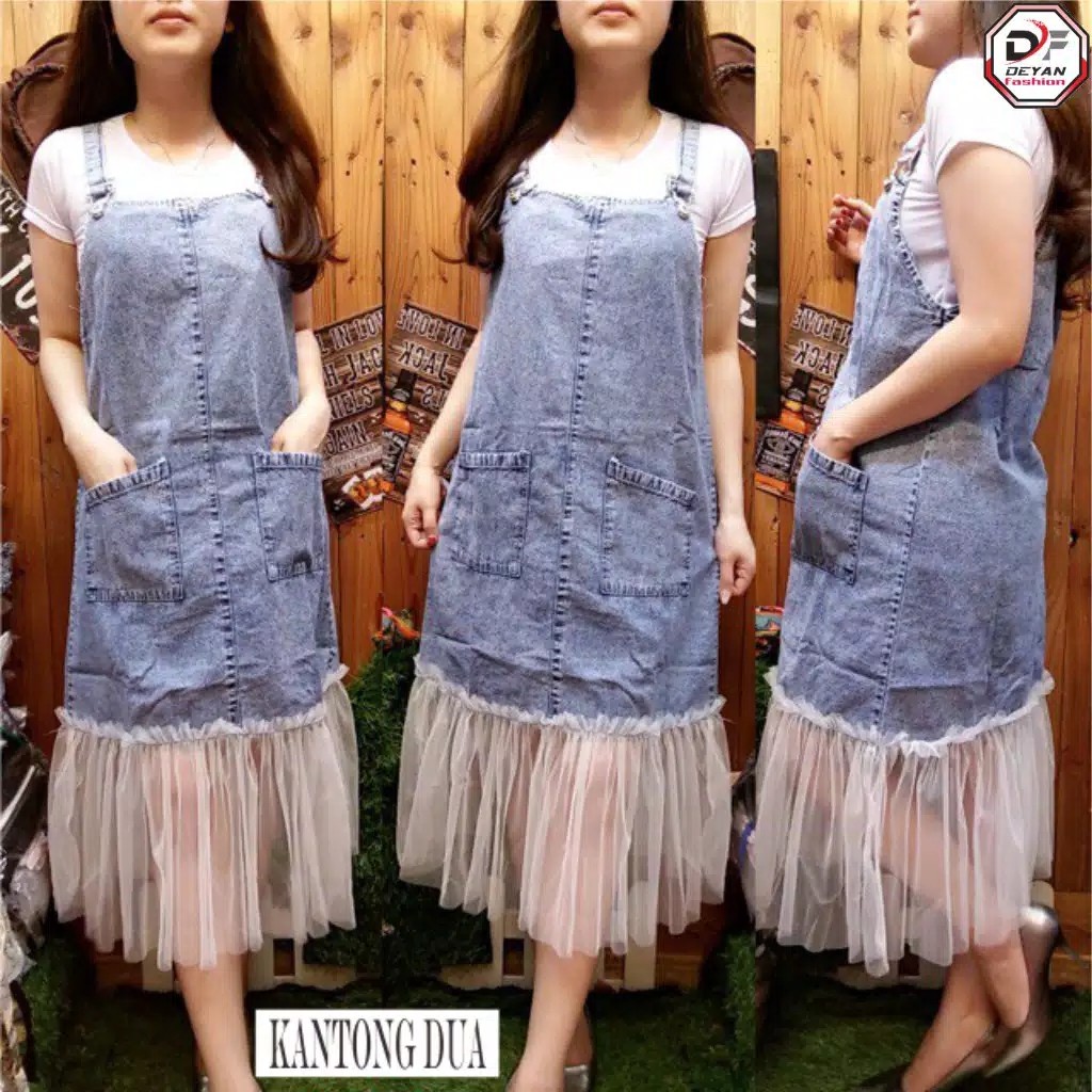 TUTU OVERALL JEANS KOMBINASIBAHAN JEANS WASHED MIX KATUN TUTULD 105