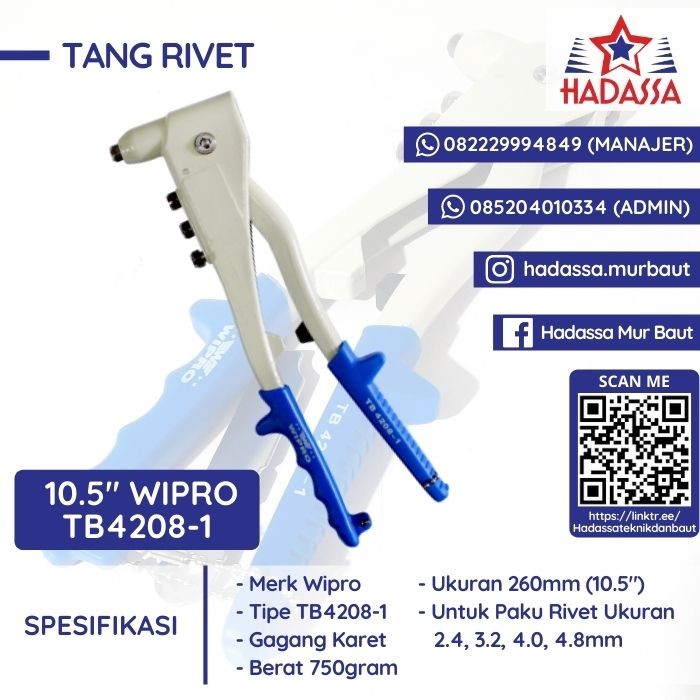 Tang Rivet 10koma5 Inci Wipro TB4208-1