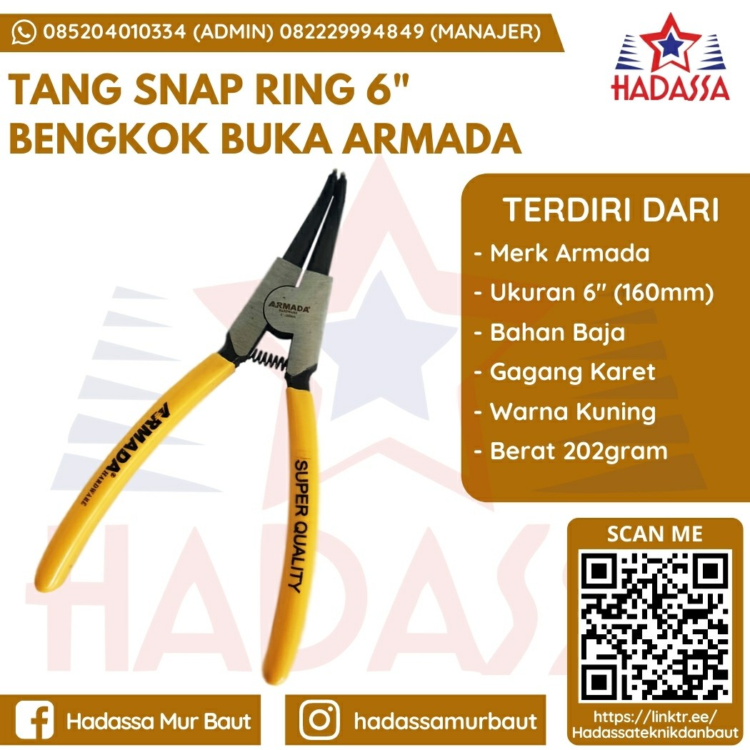 Tang Snap Ring 6 Inci Bengkok Buka Armada