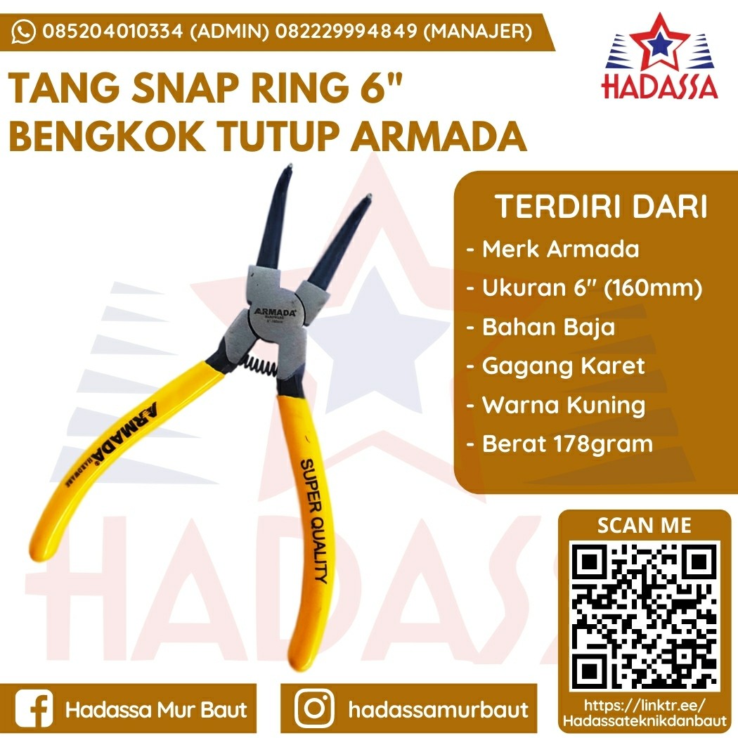 Tang Snap Ring 6 Inci Bengkok Tutup Armada