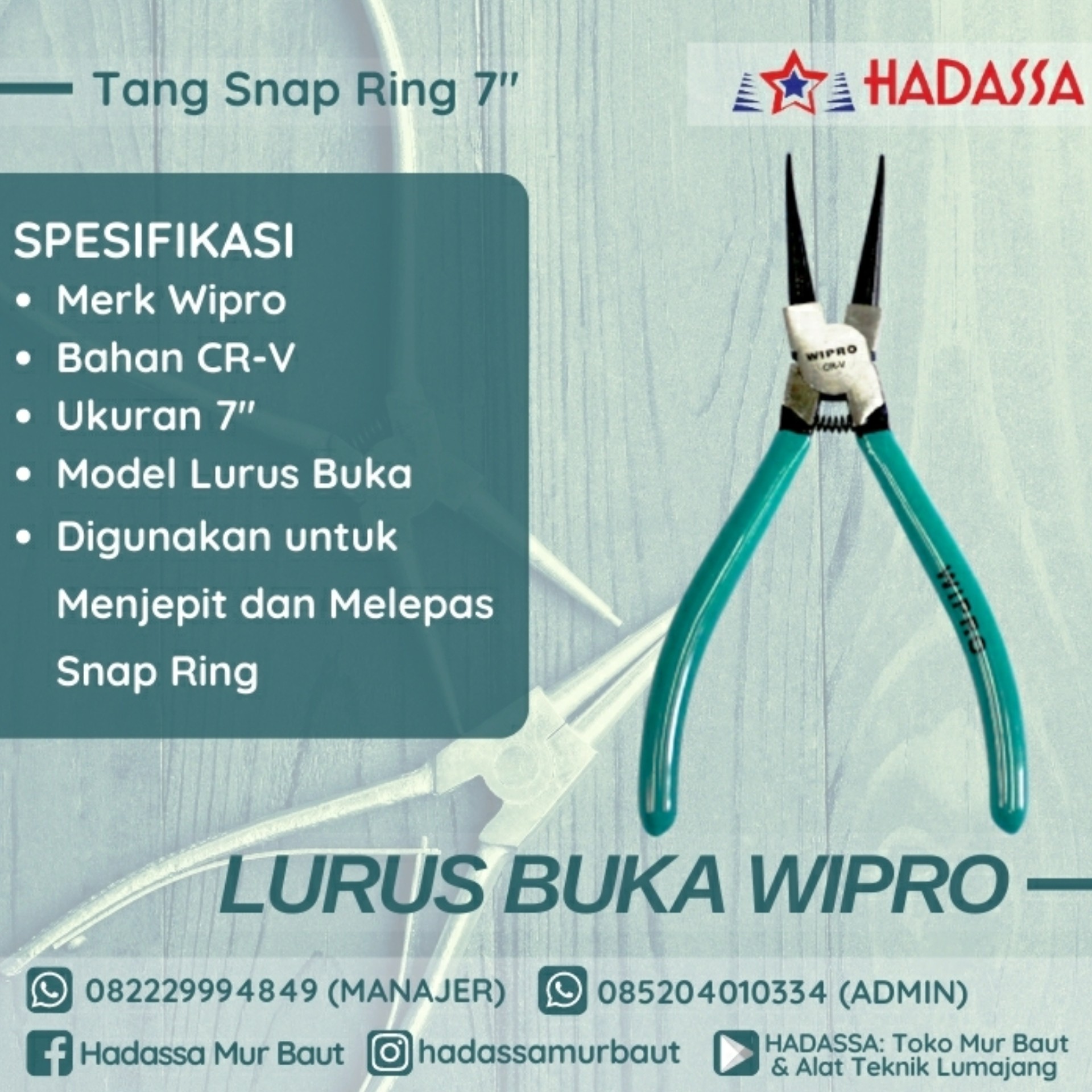 Tang Snap Ring 7Inch Lurus Buka Wipro