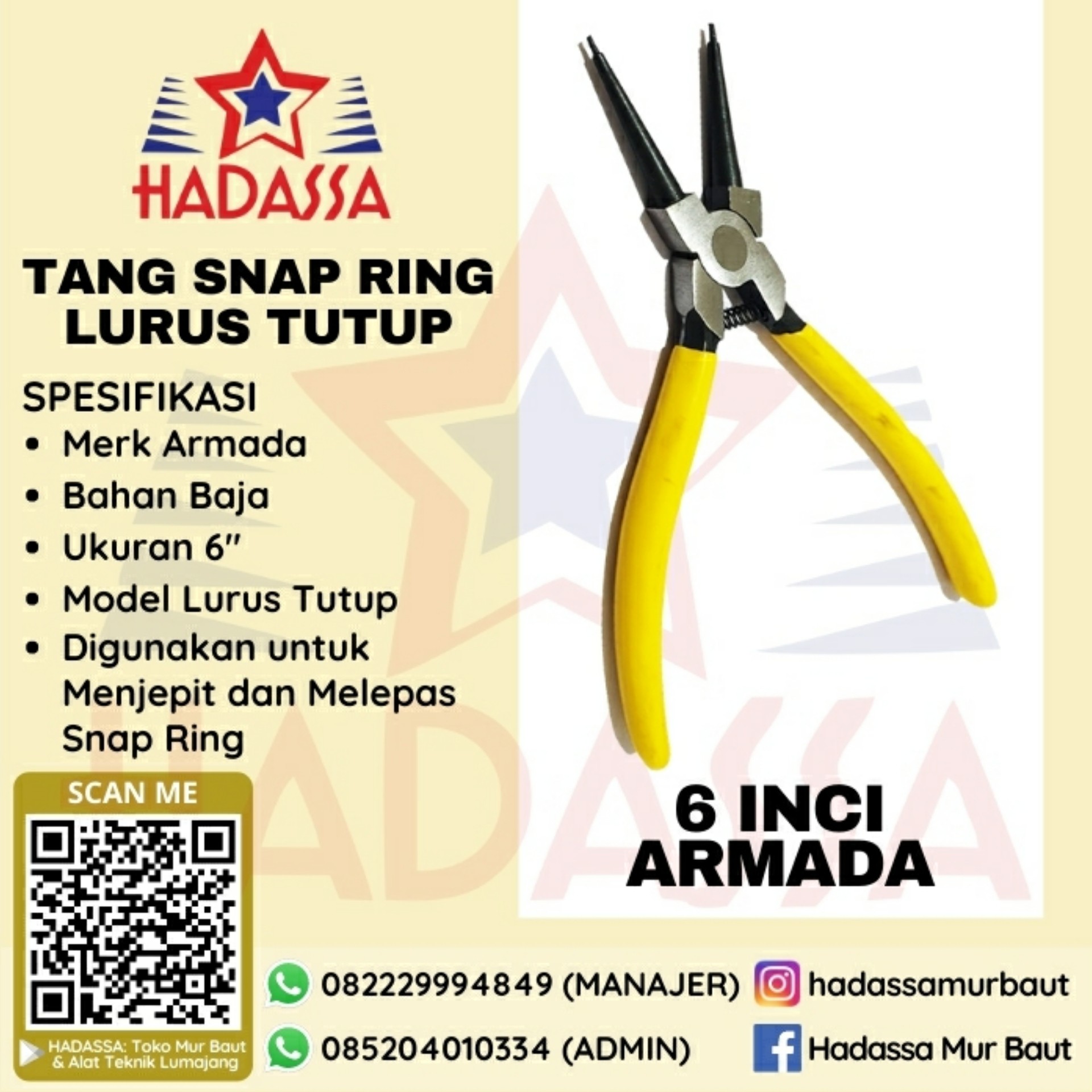 Tang Snap Ring Lurus Tutup 6Inci Armada