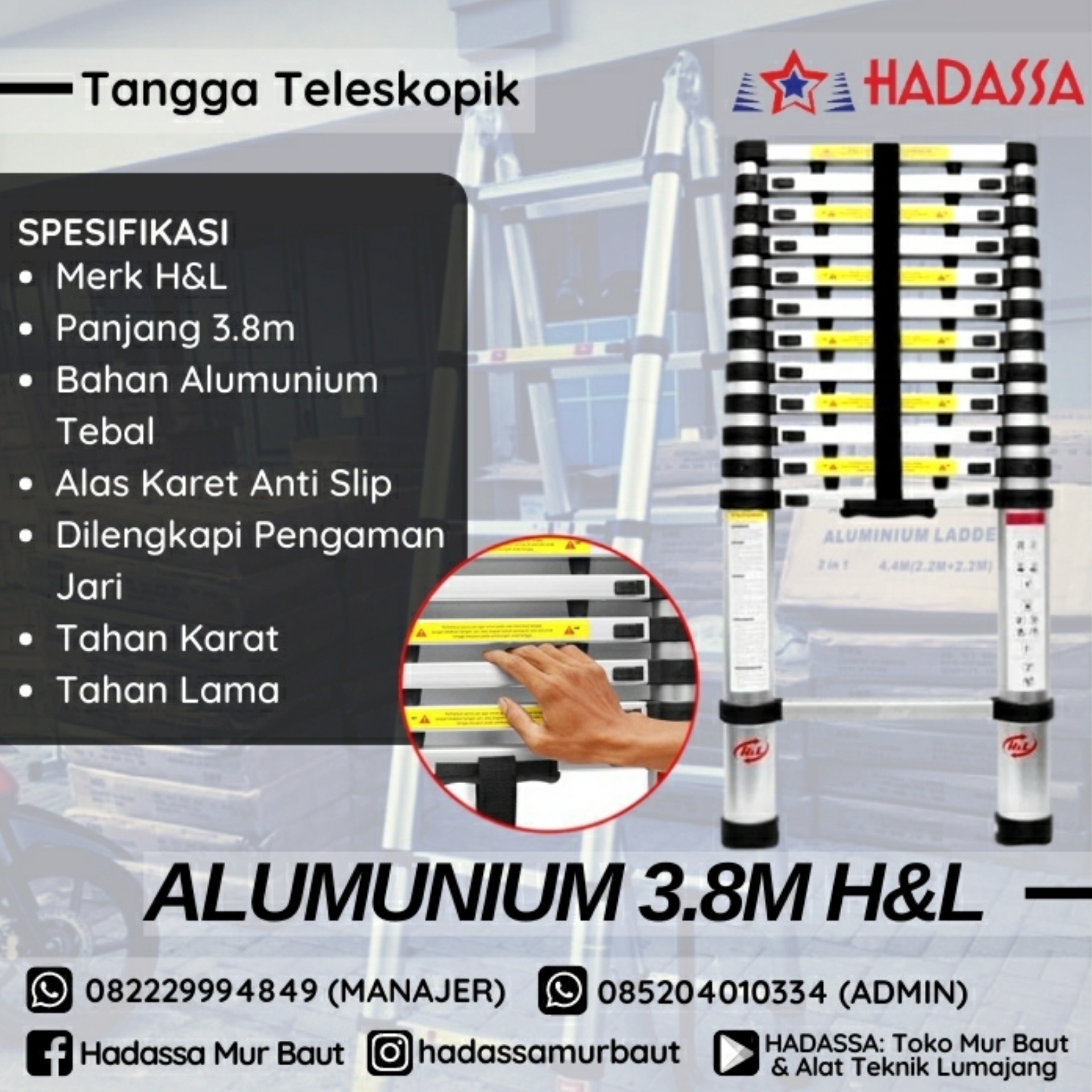 Tangga Teleskopik Alumunium 3koma8m HnL