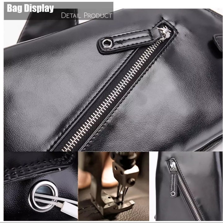 Tas Slempang Import Leather Sling Bag Waist bag Black 3