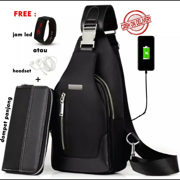 Tas Slempang USB Free Dompet Jam Tangan Ato Handset