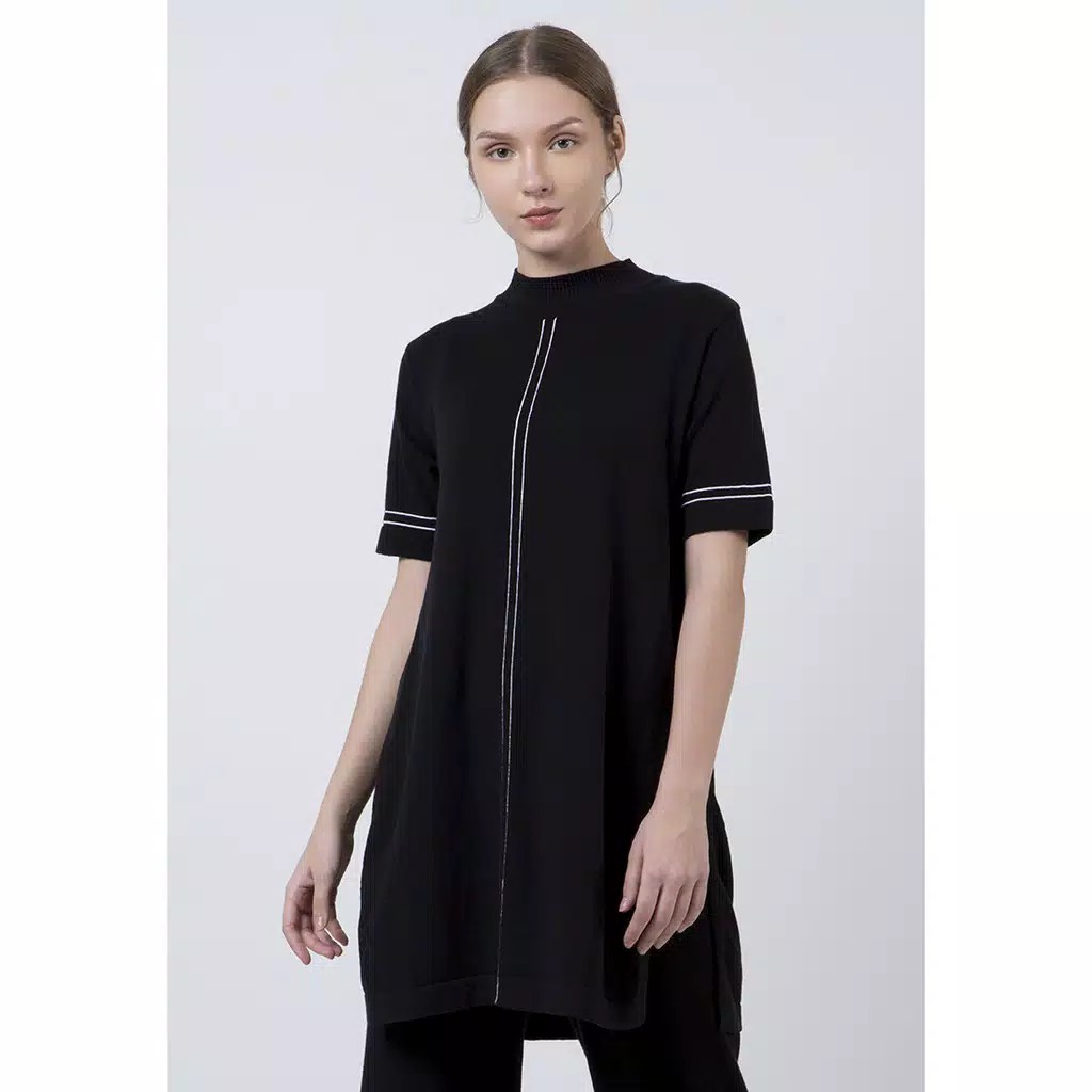 The Executive Loose Tunic With Contrast Line  5-TNGDYN120D058 Black