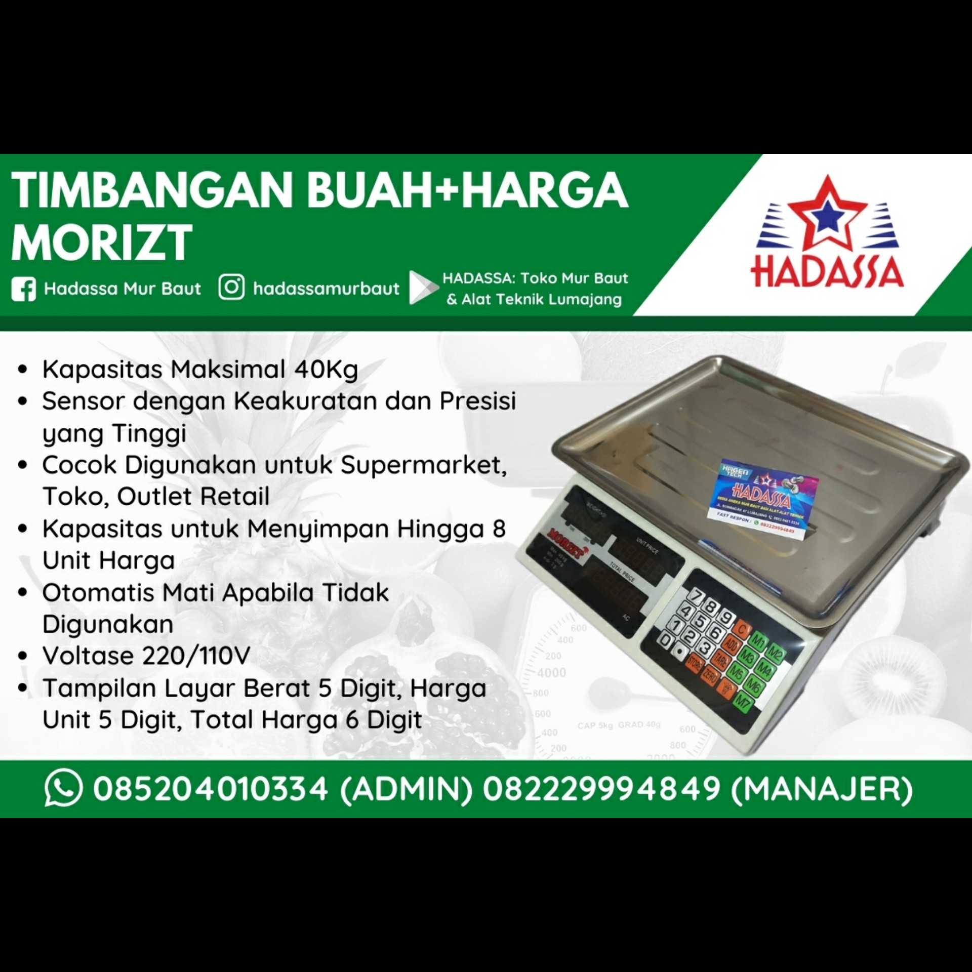 Timbangan Buah dan Harga Morizt