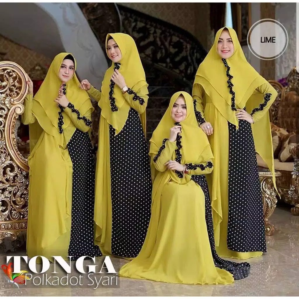 Tonga Syari Polkadot Gamis Syarii Set Khimar Best Seller