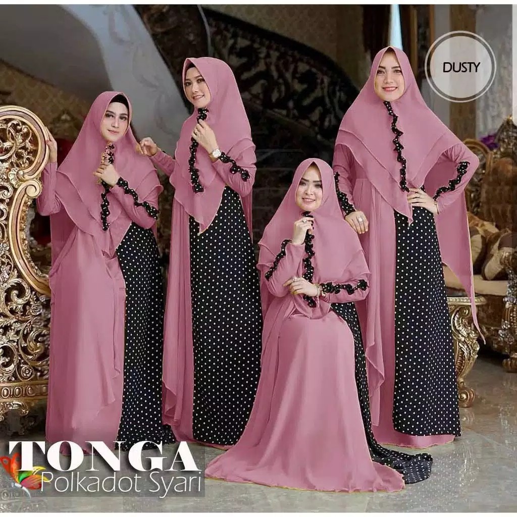 Tonga Syari Polkadot Gamis Syarii Set Khimar Best Seller 2