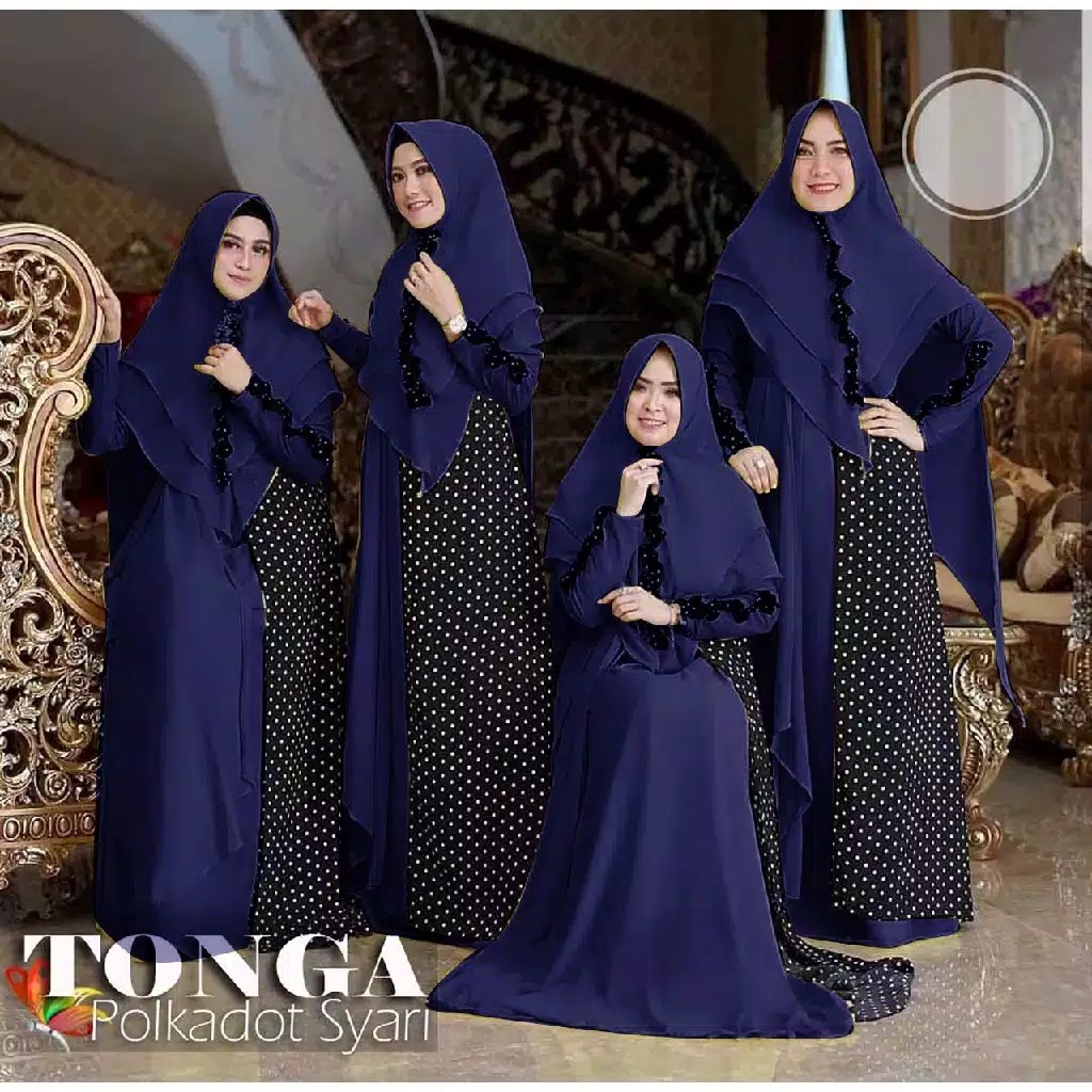 Tonga Syari Polkadot Gamis Syarii Set Khimar Best Seller 4