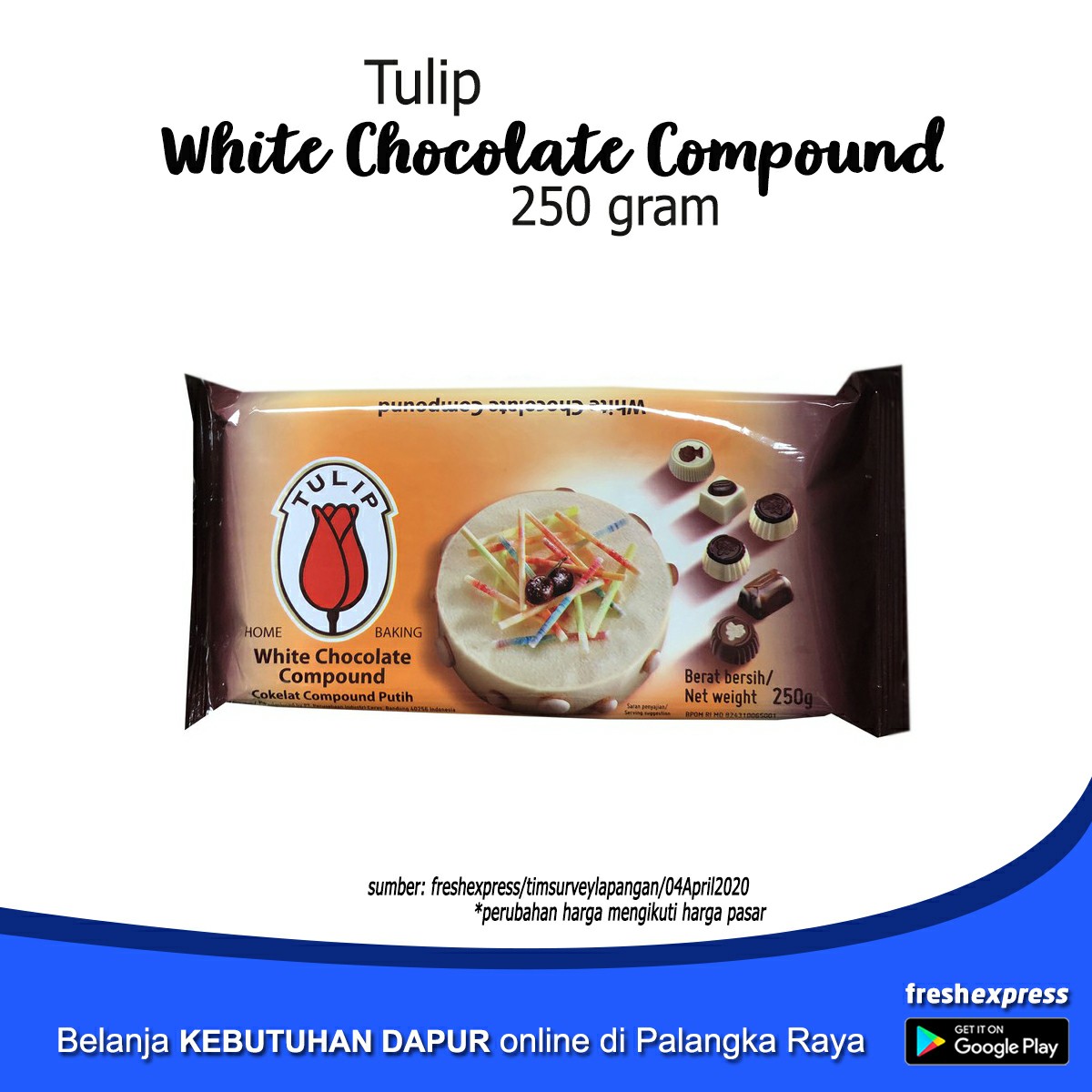 Cokelat Batang Tulip - White Chocolate Compound 250 Gram